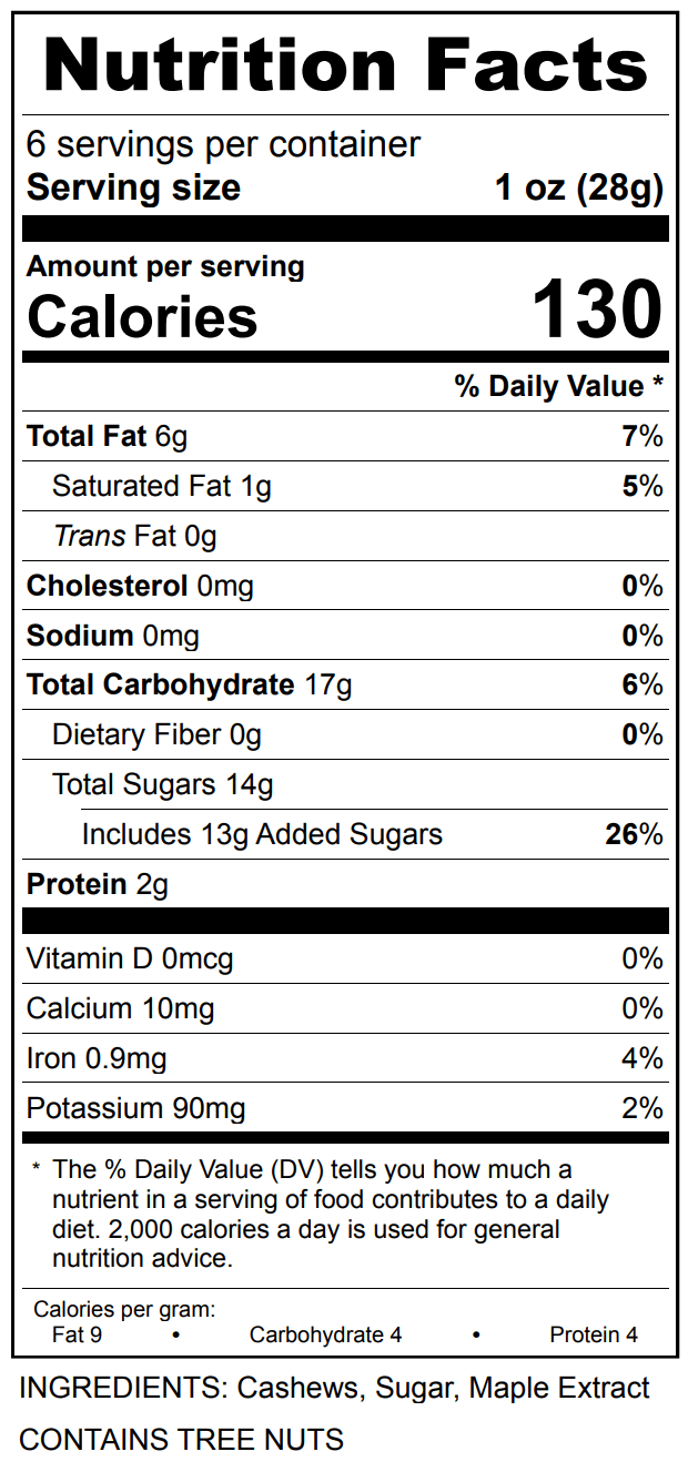 Maple Roasted Cashews | Gourmet Candied Nuts Gift | 6oz Box