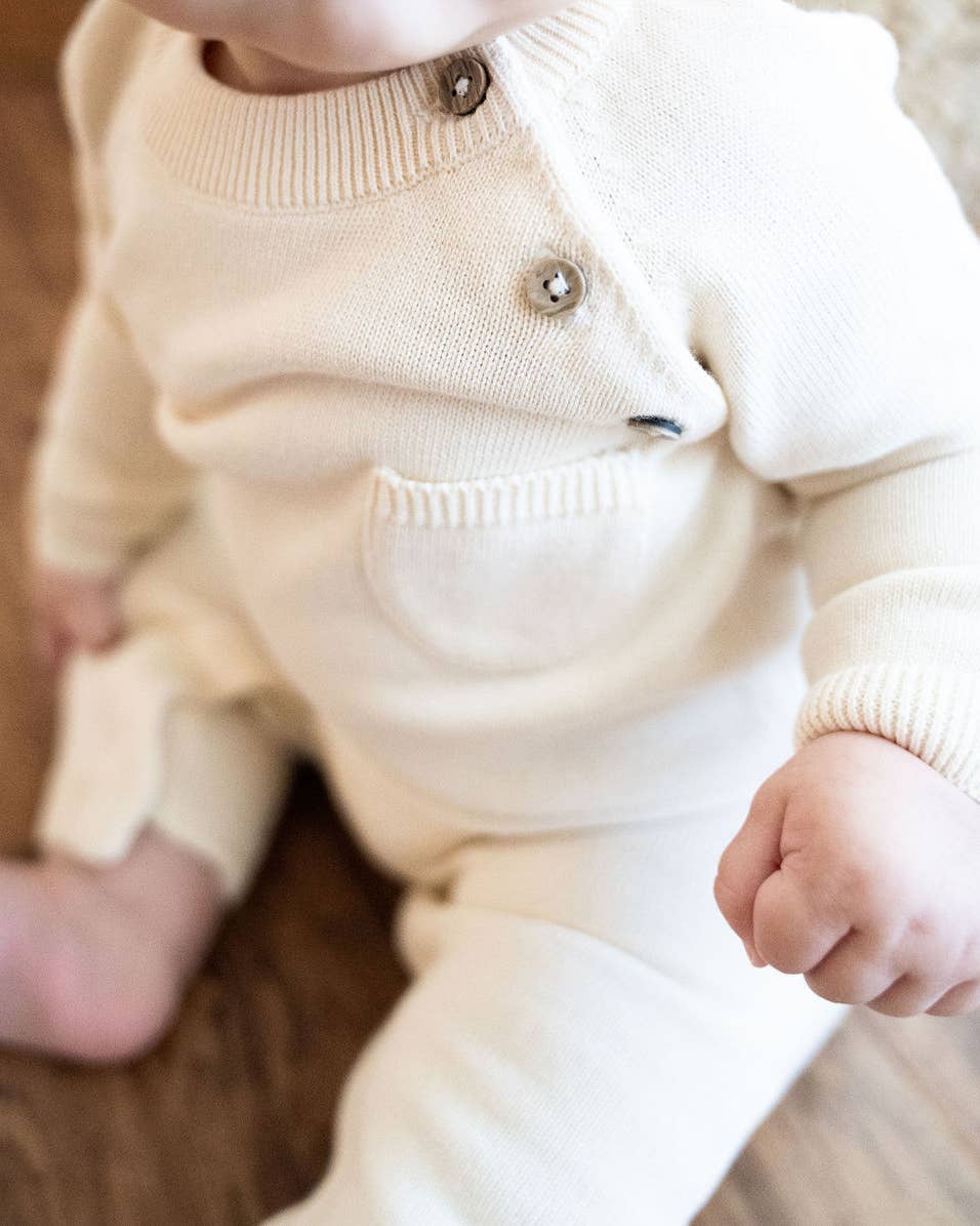 Milan Side Button & Pocket Knit Baby Jumpsuit (Organic): Cream / 3-6