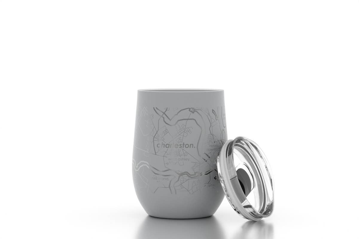 Charleston SC Map 12 oz Insulated Wine Tumbler: White