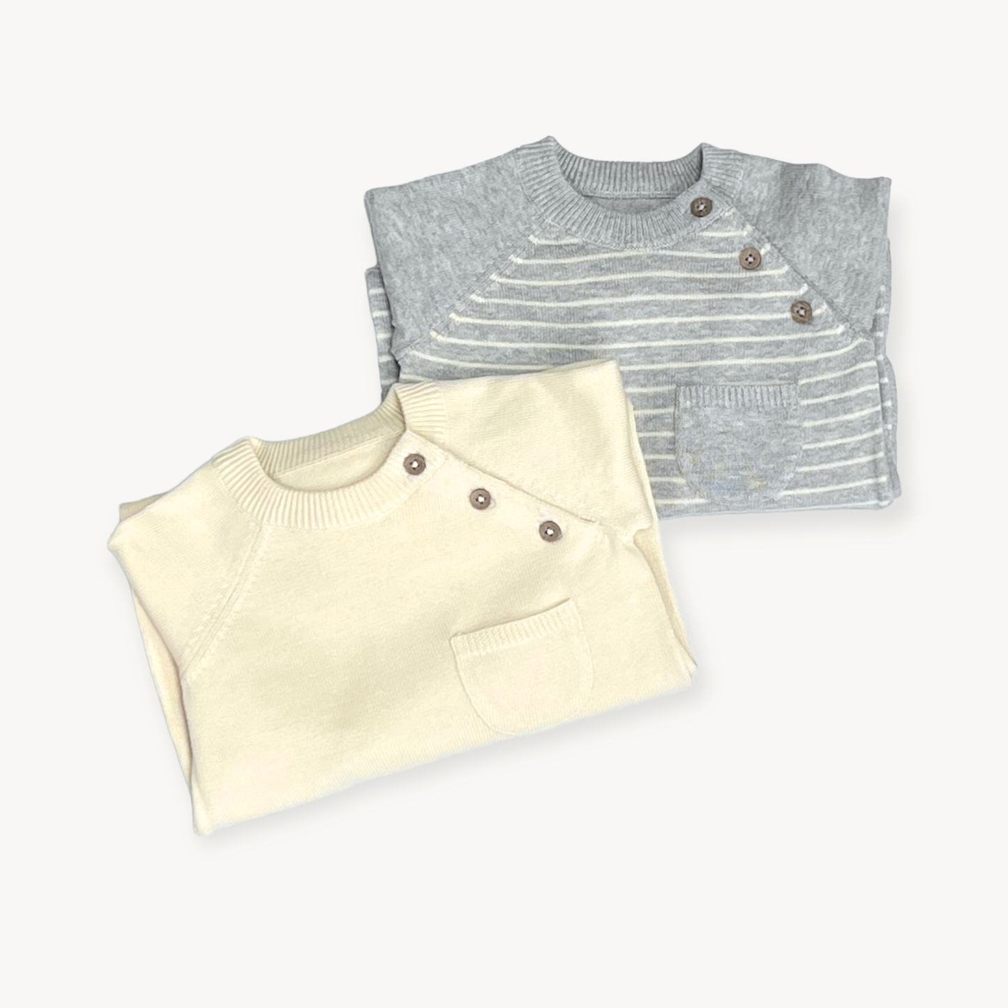 Milan Side Button & Pocket Knit Baby Jumpsuit (Organic): Cream / 3-6