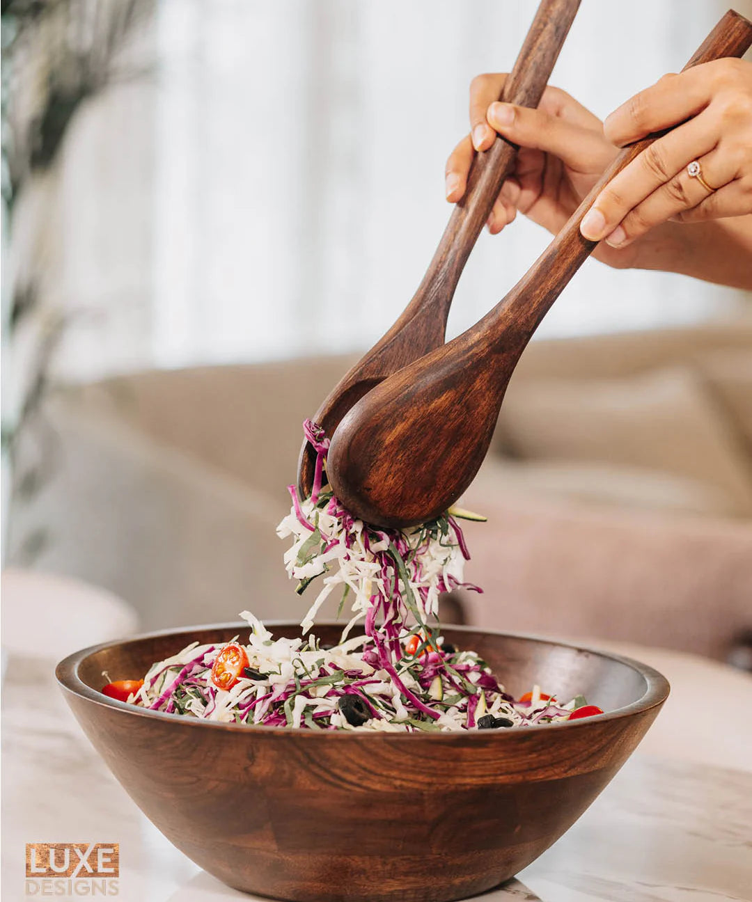 Dark Wood Salad Bowl