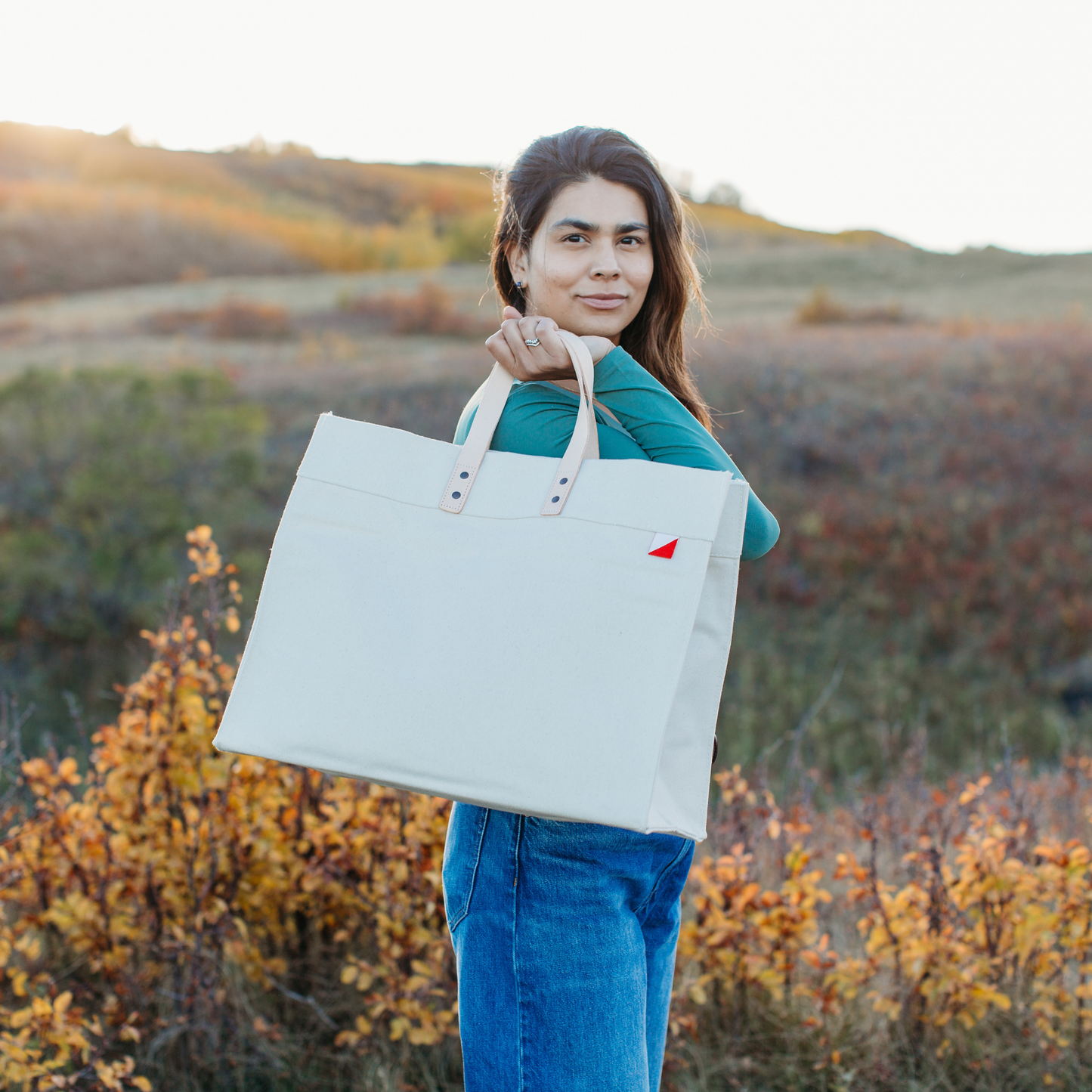 Box Tote Bag Canvas and Leather: Natural