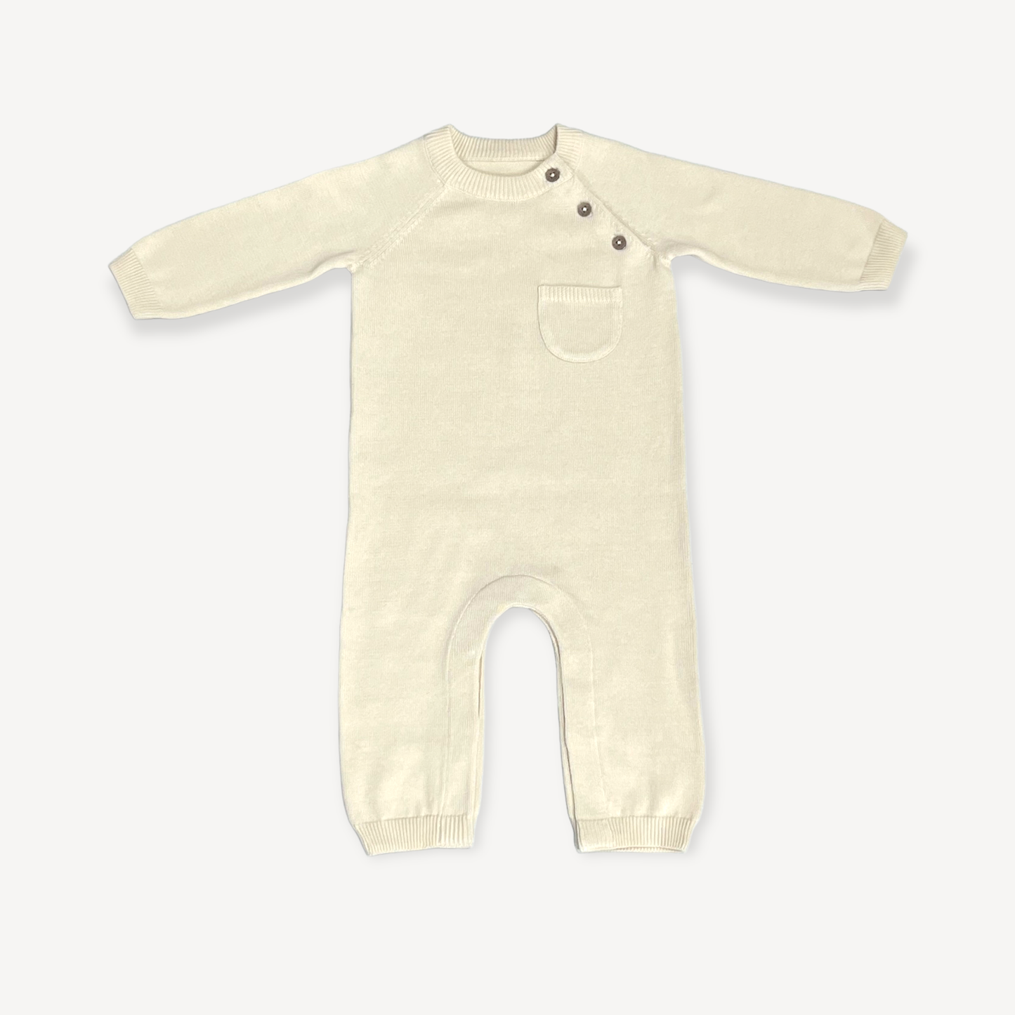Milan Side Button & Pocket Knit Baby Jumpsuit (Organic): Cream / 3-6
