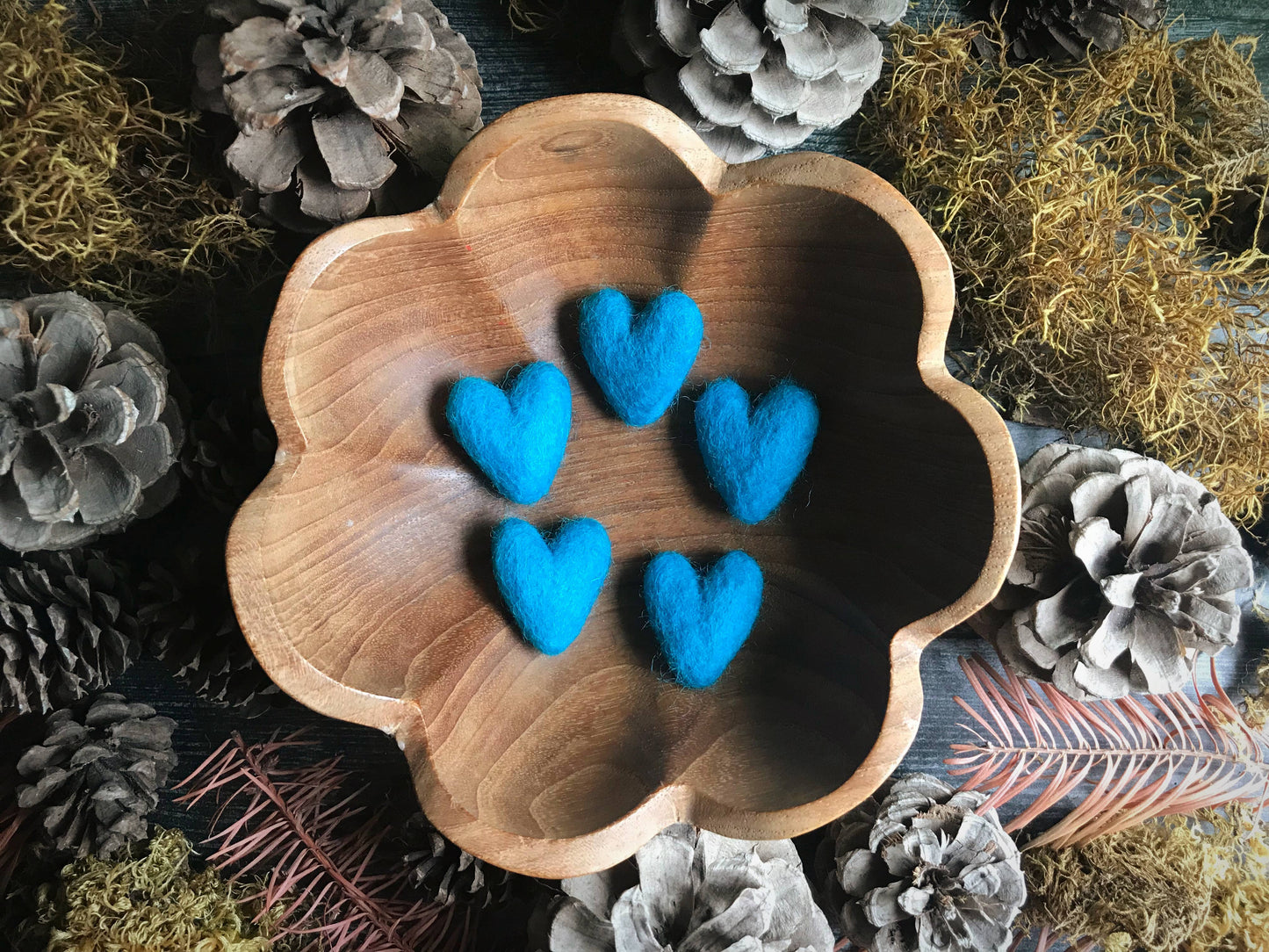 Felted wool mini heart - blue