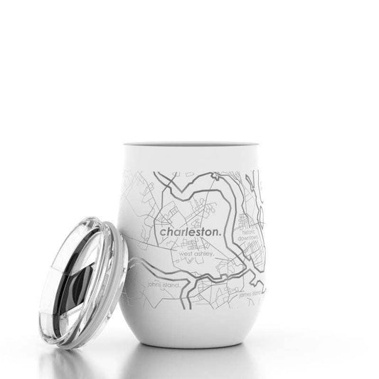 Charleston SC Map 12 oz Insulated Wine Tumbler: White