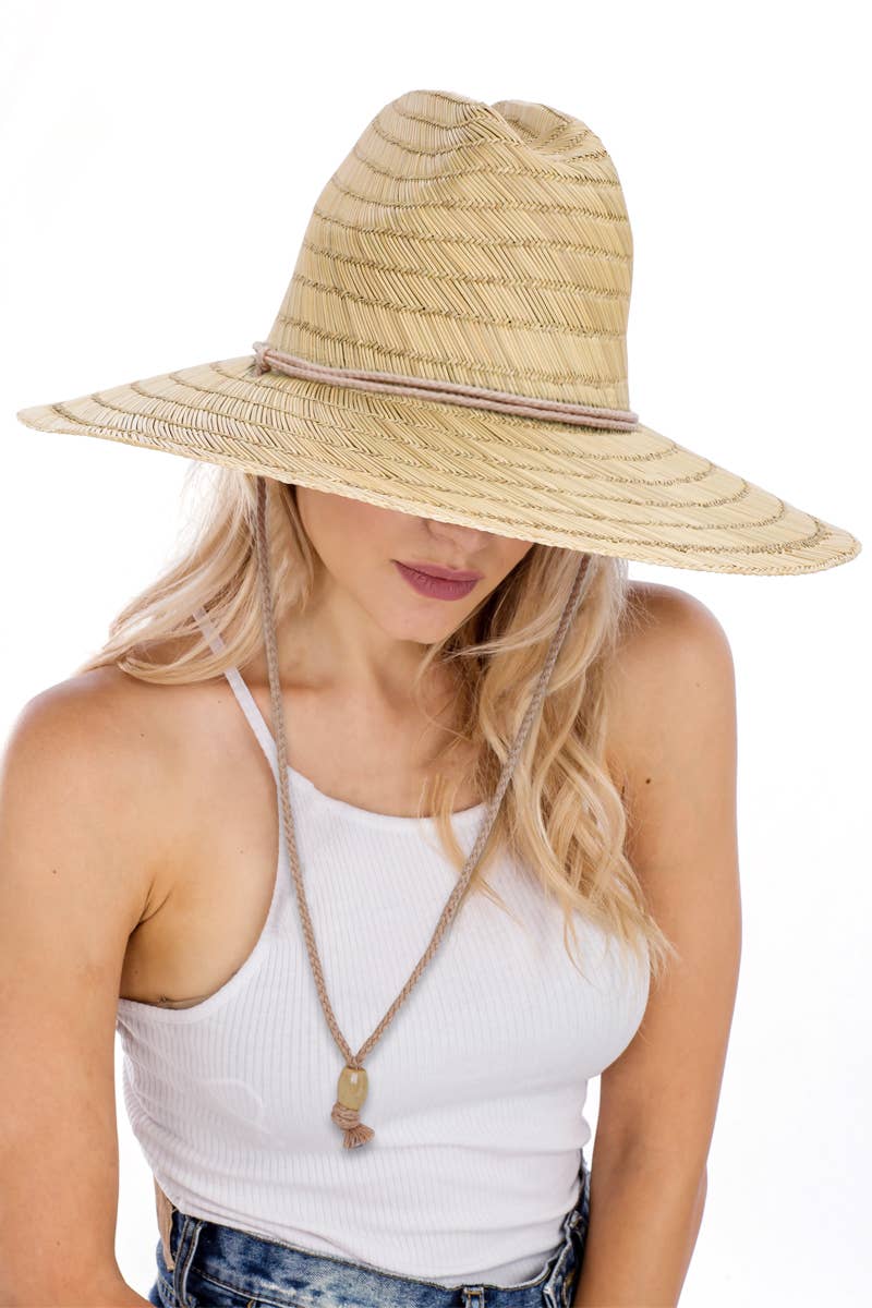 Wide Dome Brim Rush Straw Woven Lifeguard Hat: Natural