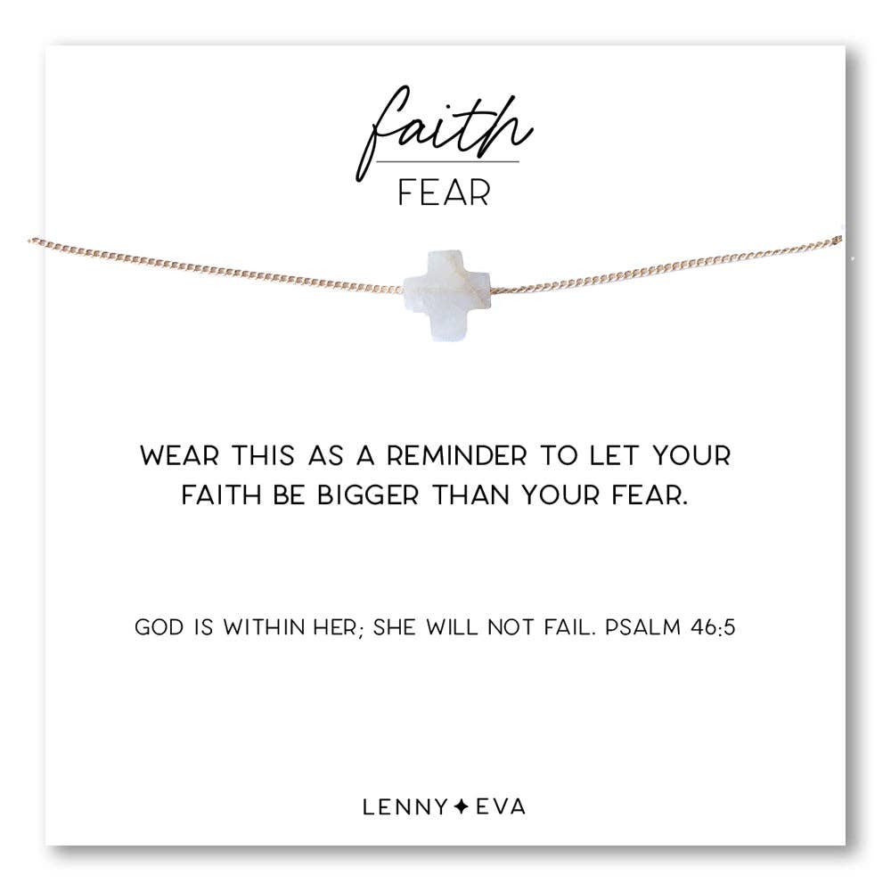 Faith Over Fear Moonstone Cross Necklace on Gold Chain