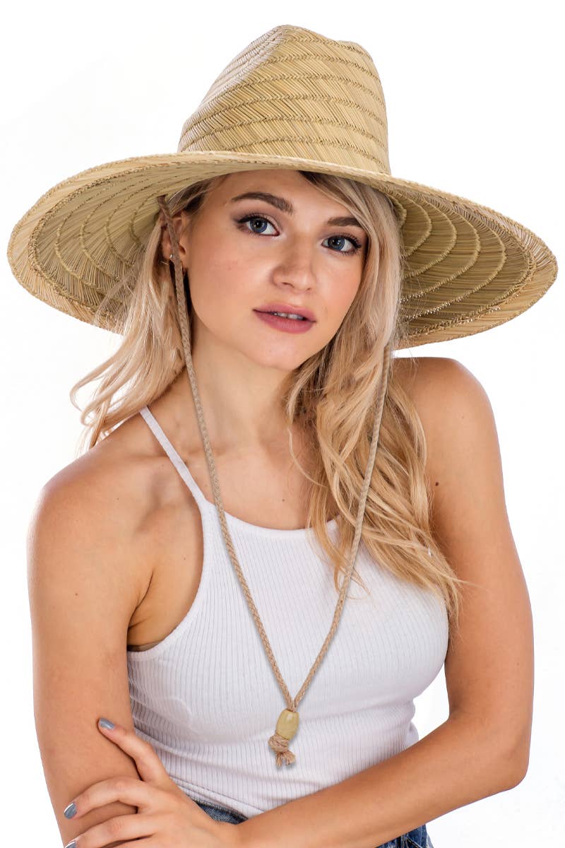 Wide Dome Brim Rush Straw Woven Lifeguard Hat: Natural