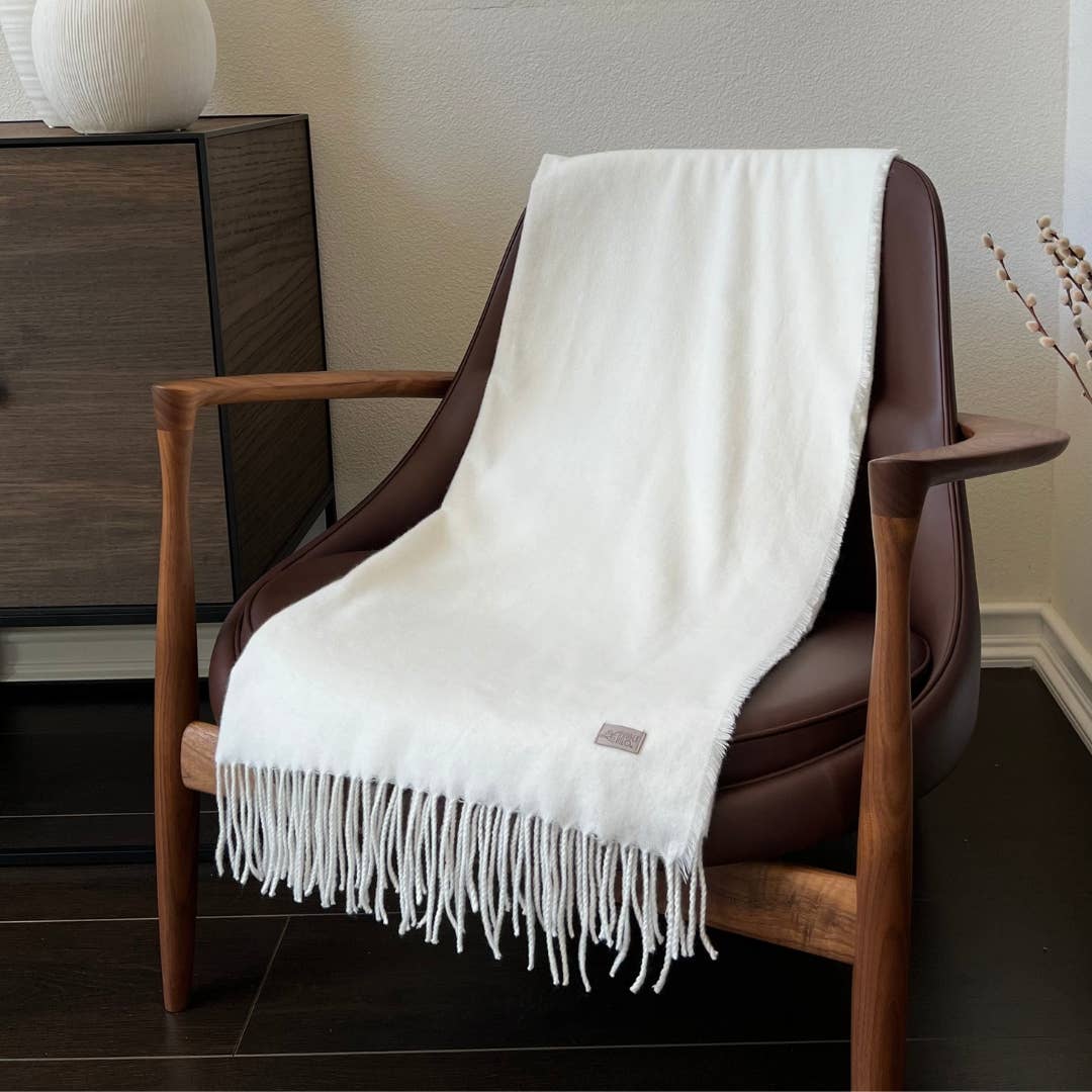 Humble Hilo Pinstriped Herringbone Throw: White