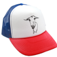 Logo Goat Trucker Hat: Red/White/Blue