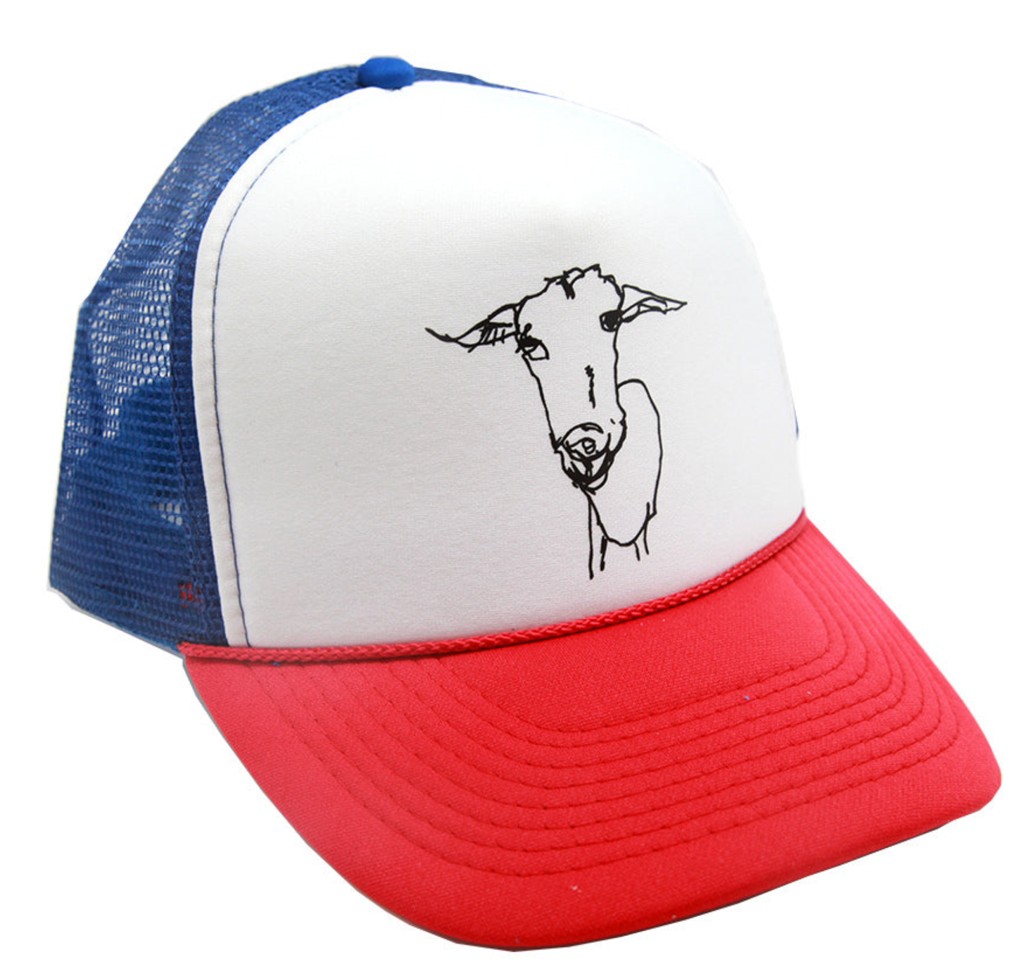Logo Goat Trucker Hat: Red/White/Blue