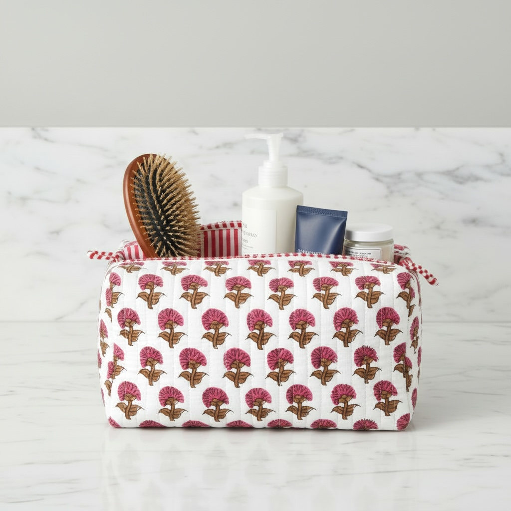 Hydrangea Cosmetic Pouches-Pink : Large