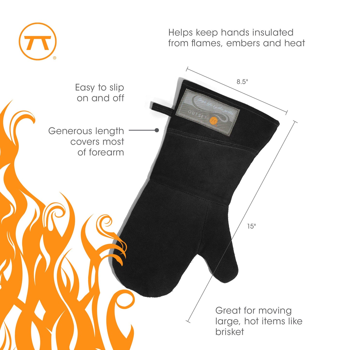 Outset Black Leather Grill Mitt, 8.5” x 17”
