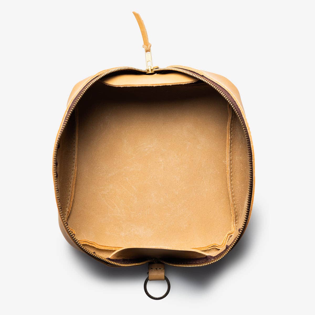 Leather Lay Flat Toiletry Bag: Buckskin