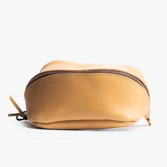 Leather Lay Flat Toiletry Bag: Buckskin
